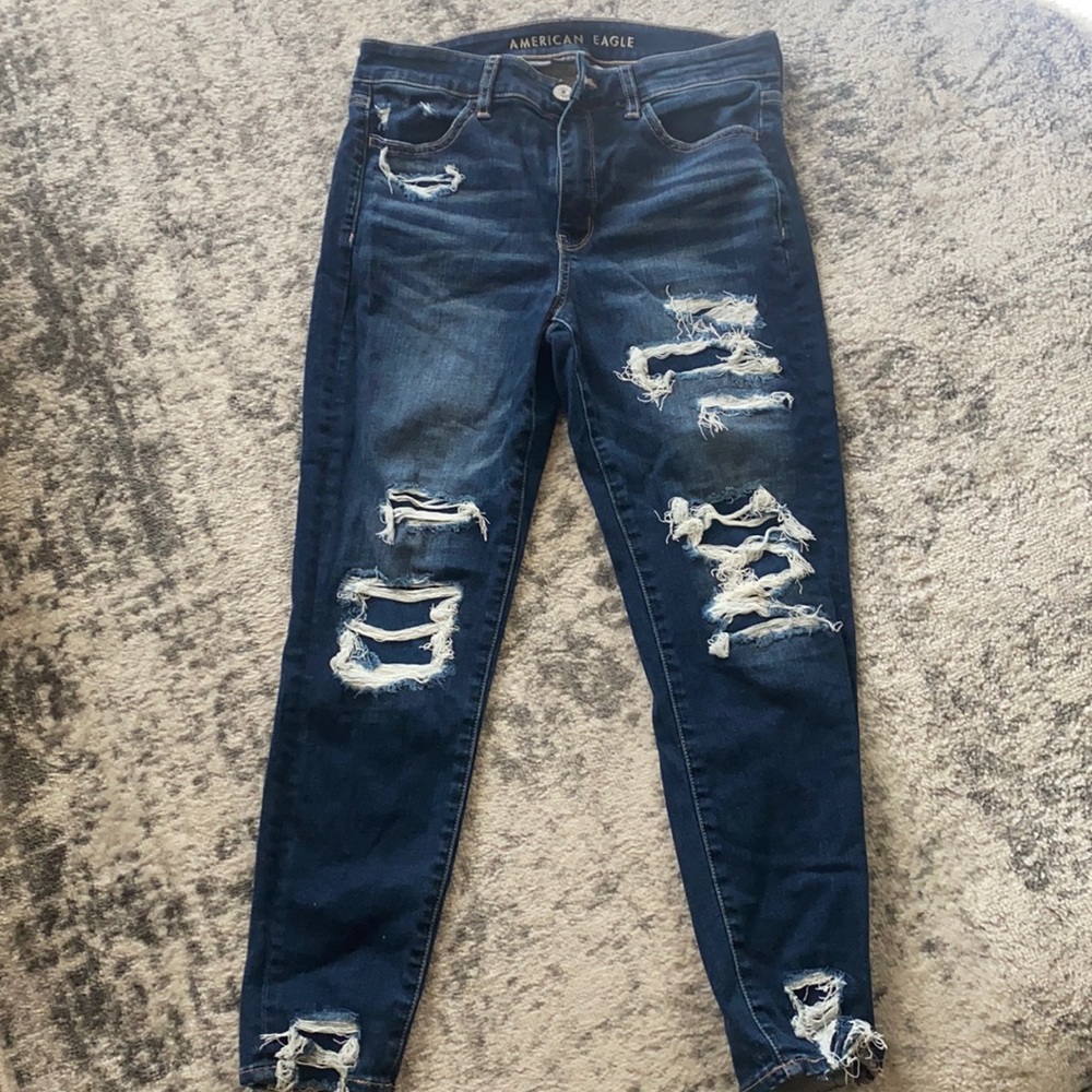 American Eagle Outfitters Dark Blue Distressed Jeggings